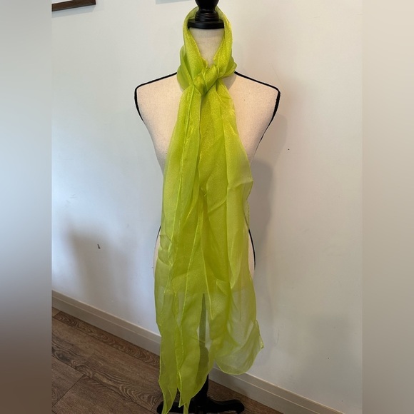 Vintage sheer taffeta scarf cover up neon green  wrap shawl - Picture 3 of 5